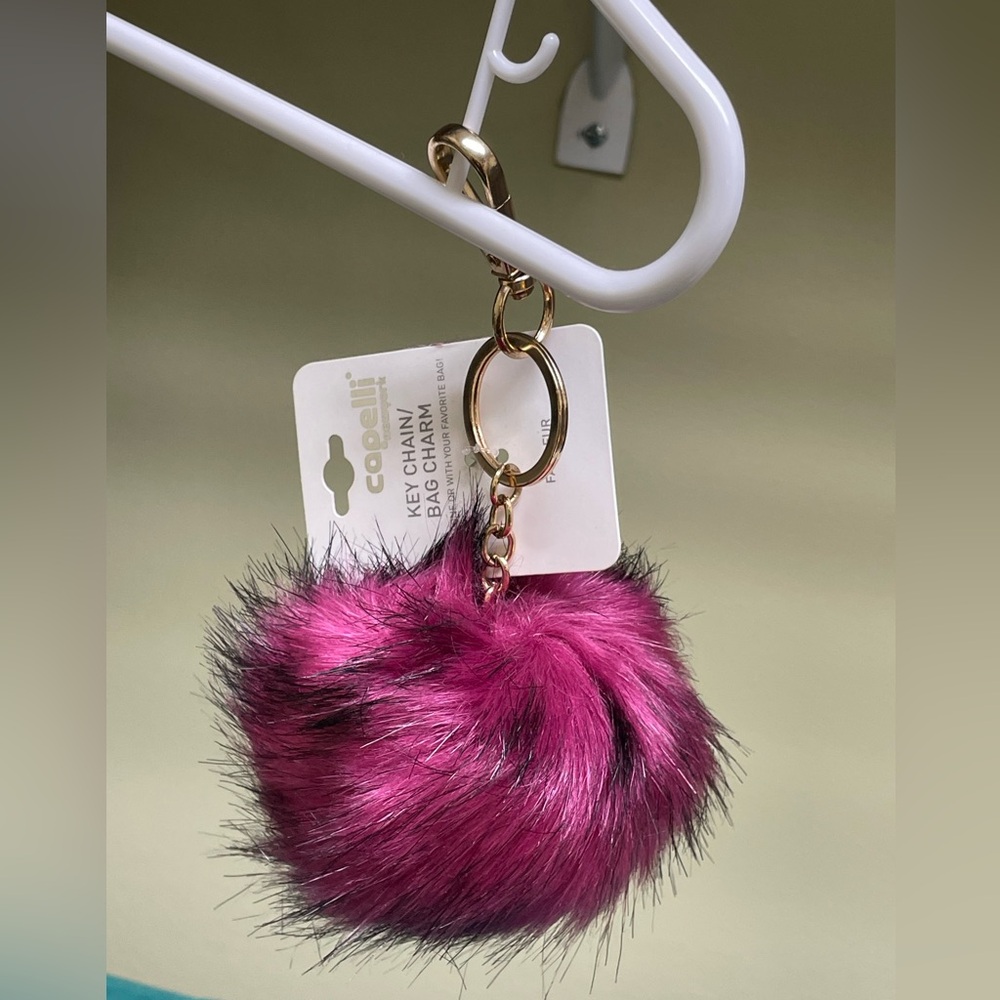 POM POM Magenta Faux Fur Bag Charm - Picture 5 of 5